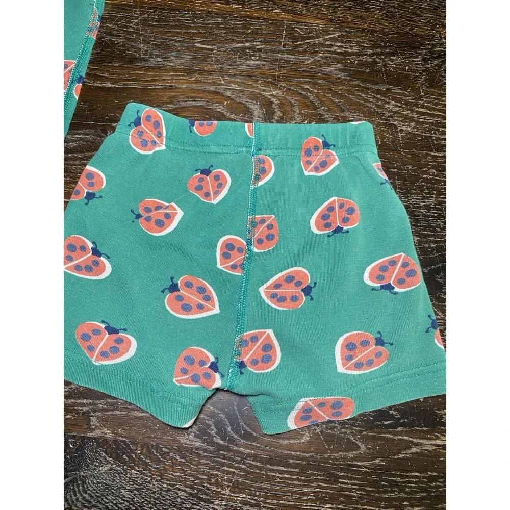 HANNA ANDERSSON Green Ladybug Graphic 2 Piece SHORT JOHN PAJAMAS Sz 4